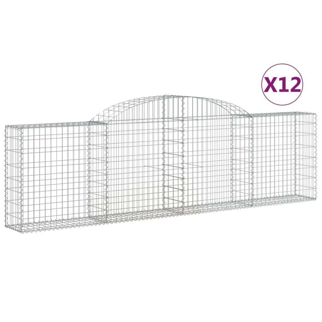 Gabionen Mit Hochbogen 12 Stk. 300X30X80/100Cm Verzinktes Eisen
