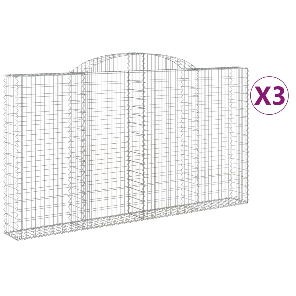 Gabionen Mit Hochbogen 3 Stk. 300X30X160/180Cm Verzinktes Eisen