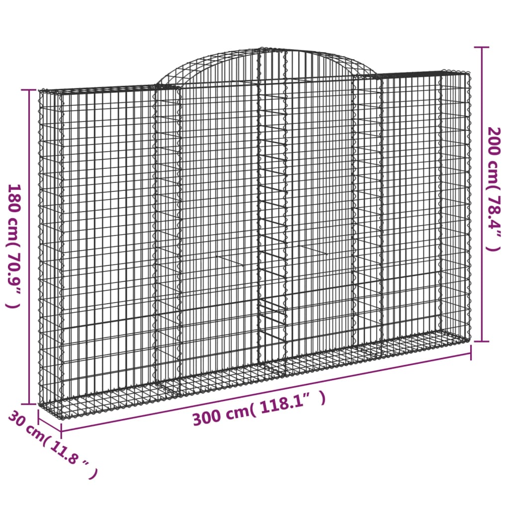 Gabionen Mit Hochbogen 10 Stk 300X30X180/200Cm Verzinktes Eisen