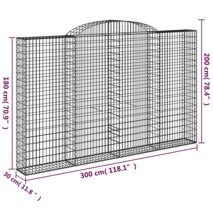 Gabionen Mit Hochbogen 10 Stk 300X30X180/200Cm Verzinktes Eisen