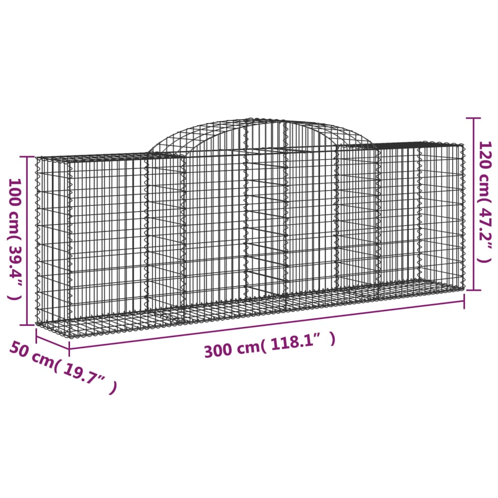 Gabionen Mit Hochbogen 5 Stk. 300X50X100/120Cm Verzinktes Eisen