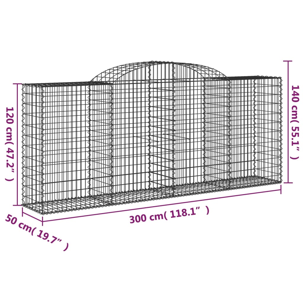 Gabionen Mit Hochbogen 9 Stk. 300X50X120/140Cm Verzinktes Eisen