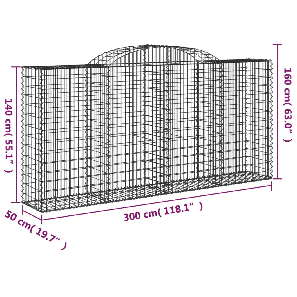Gabionen Mit Hochbogen 5 Stk. 300X50X140/160Cm Verzinktes Eisen