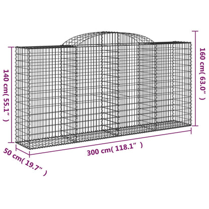 Gabionen Mit Hochbogen 13 Stk 300X50X140/160Cm Verzinktes Eisen