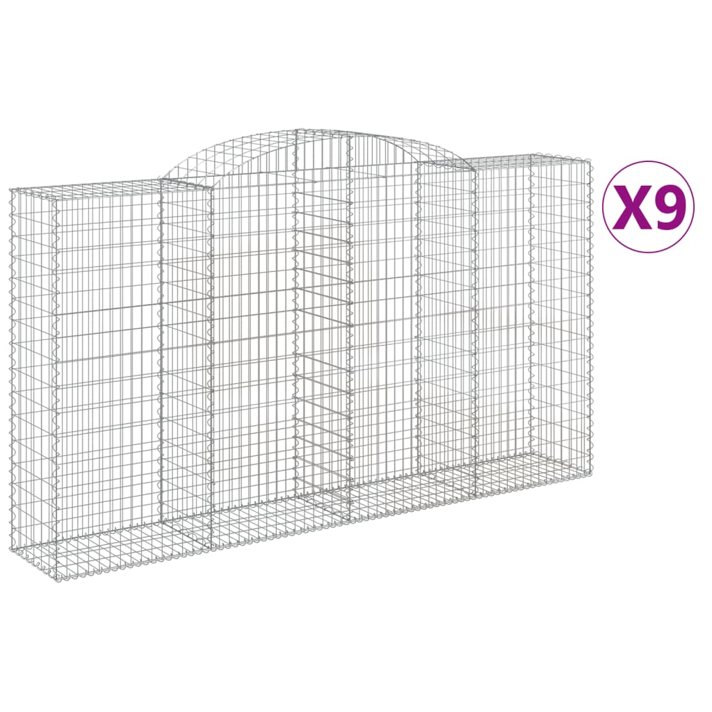 Gabionen Mit Hochbogen 9 Stk. 300X50X160/180Cm Verzinktes Eisen