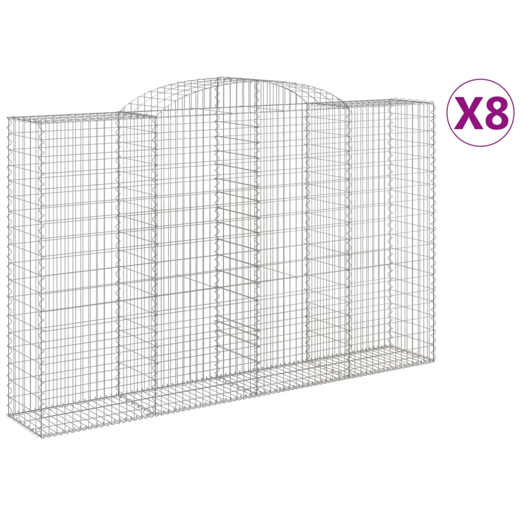 Gabionen Mit Hochbogen 8 Stk. 300X50X180/200Cm Verzinktes Eisen