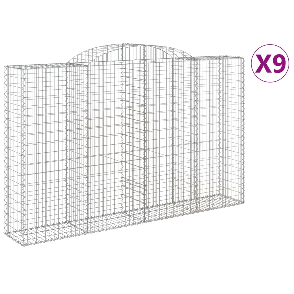 Gabionen Mit Hochbogen 9 Stk. 300X50X180/200Cm Verzinktes Eisen