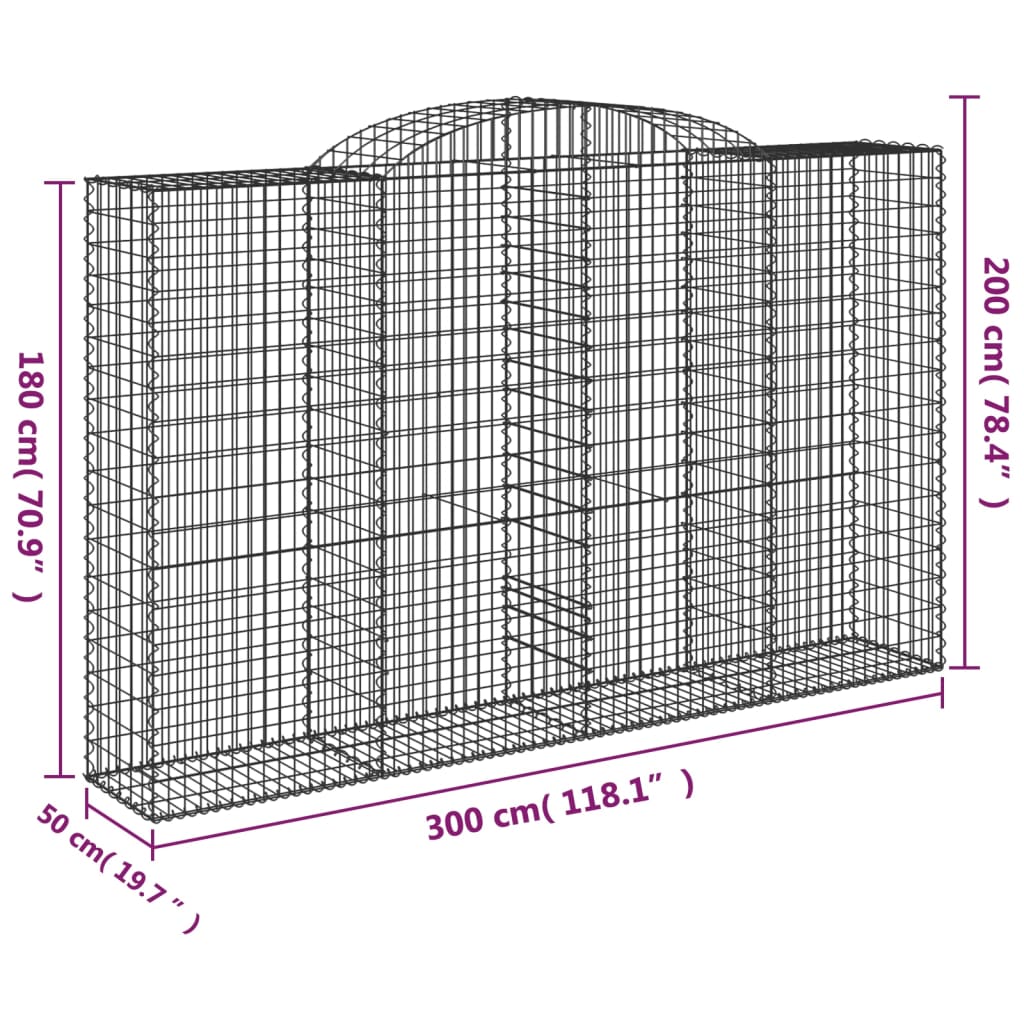 Gabionen Mit Hochbogen 9 Stk. 300X50X180/200Cm Verzinktes Eisen