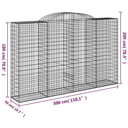 Gabionen Mit Hochbogen 9 Stk. 300X50X180/200Cm Verzinktes Eisen