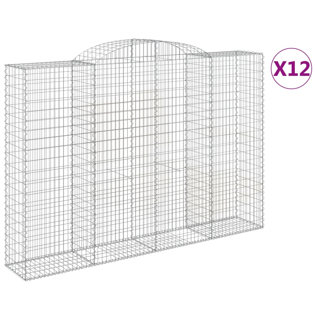 Gabionen Mit Hochbogen 12 Stk 300X50X200/220Cm Verzinktes Eisen