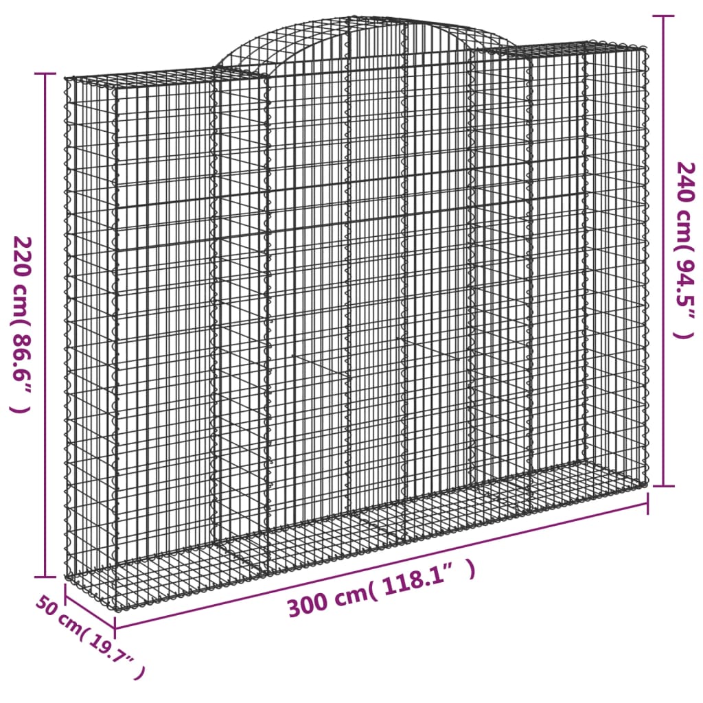 Gabionen Mit Hochbogen 7 Stk. 300X50X220/240Cm Verzinktes Eisen