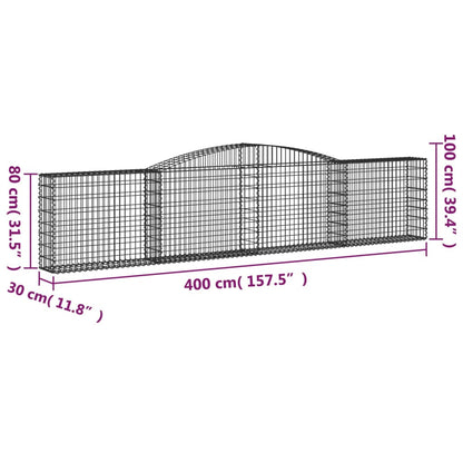 Gabionen Mit Hochbogen 15 Stk. 400X30X80/100Cm Verzinktes Eisen