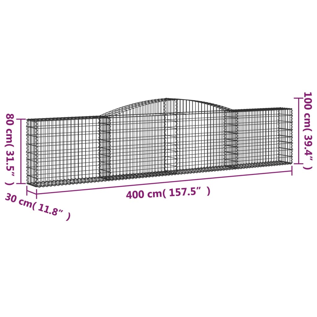 Gabionen Mit Hochbogen 20 Stk. 400X30X80/100Cm Verzinktes Eisen