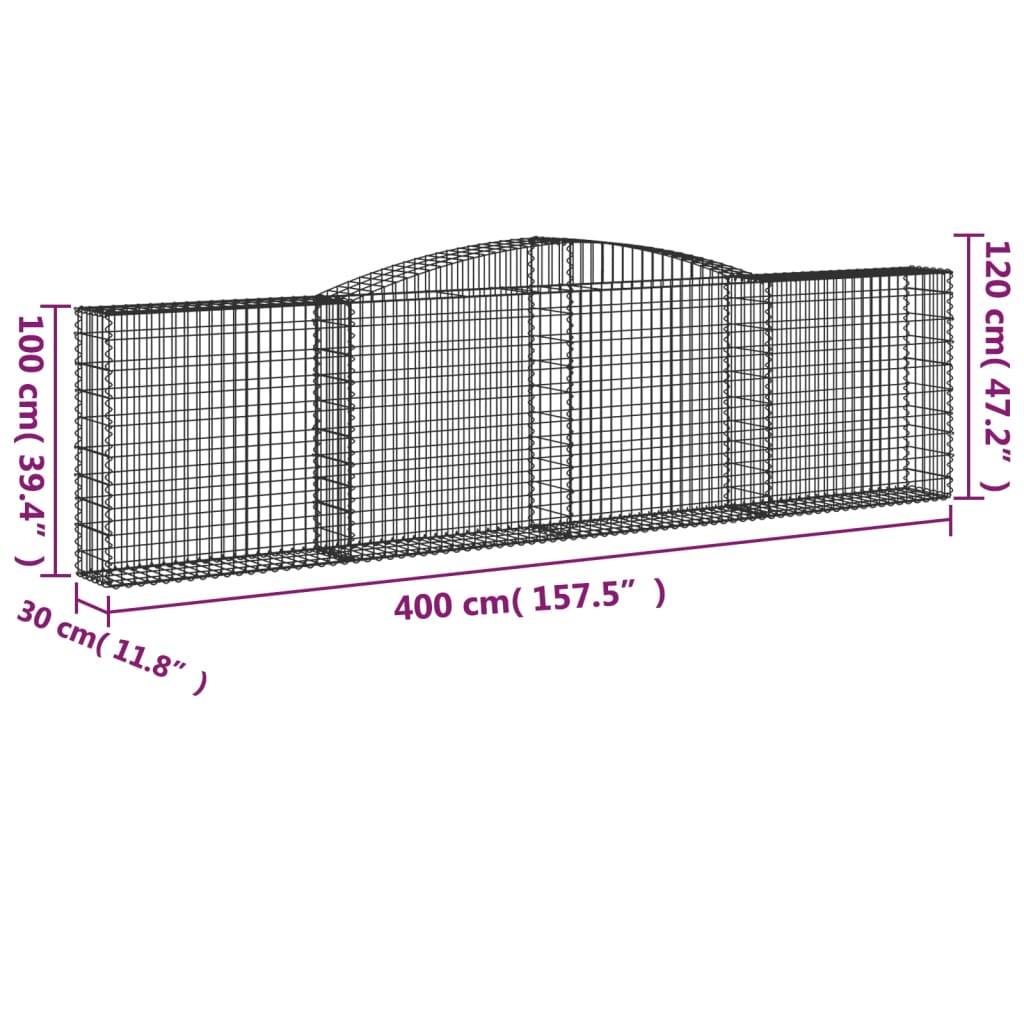 Gabionen Mit Hochbogen 15Stk. 400X30X100/120Cm Verzinktes Eisen