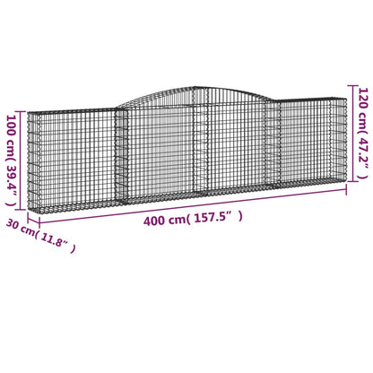 Gabionen Mit Hochbogen 15Stk. 400X30X100/120Cm Verzinktes Eisen