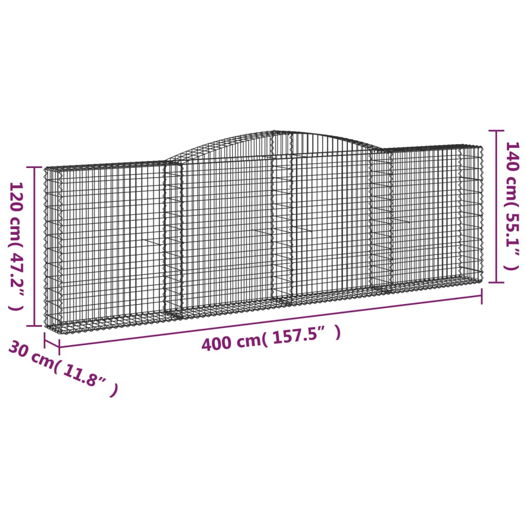 Gabionen Mit Hochbogen 2 Stk. 400X30X120/140Cm Verzinktes Eisen
