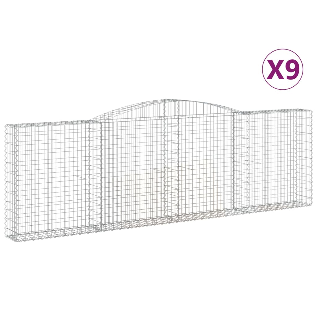 Gabionen Mit Hochbogen 9 Stk. 400X30X120/140Cm Verzinktes Eisen
