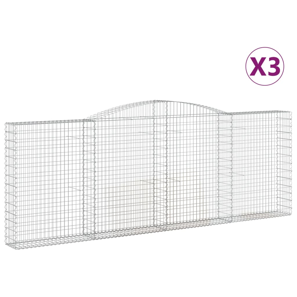 Gabionen Mit Hochbogen 3 Stk. 400X30X140/160Cm Verzinktes Eisen