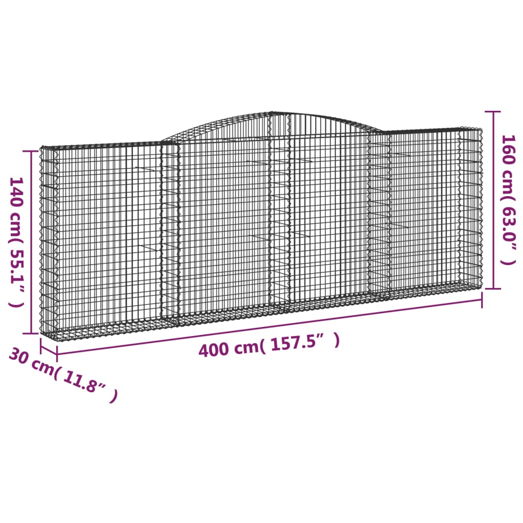 Gabionen Mit Hochbogen 5 Stk. 400X30X140/160Cm Verzinktes Eisen
