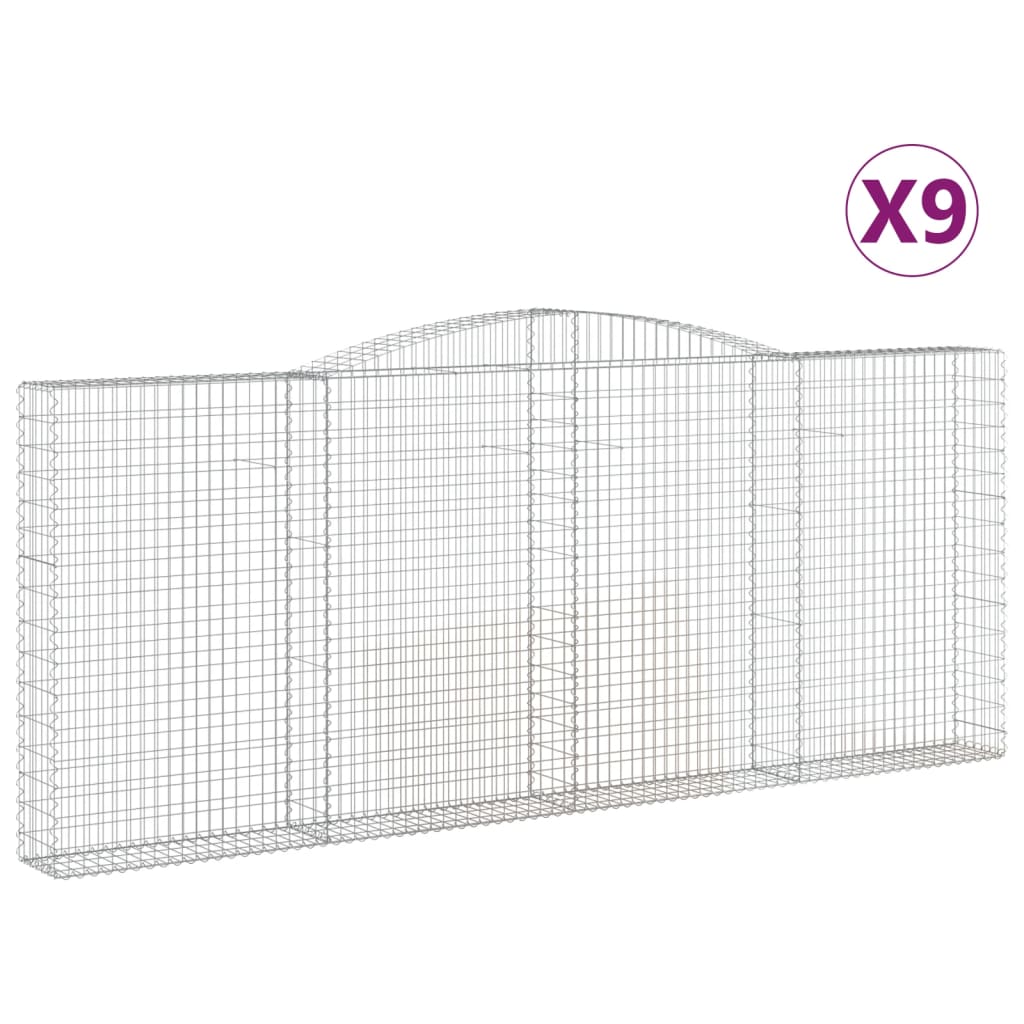 Gabionen Mit Hochbogen 9 Stk. 400X30X160/180Cm Verzinktes Eisen