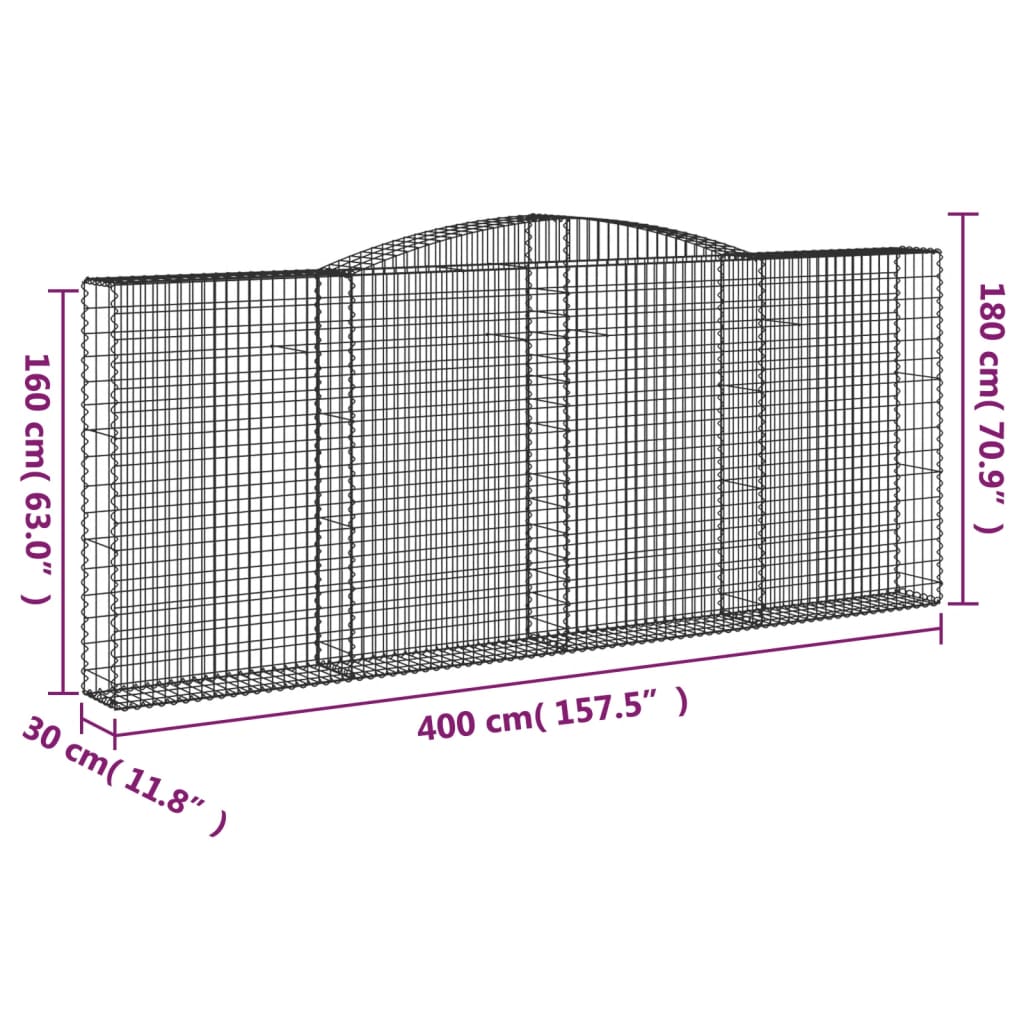 Gabionen Mit Hochbogen 9 Stk. 400X30X160/180Cm Verzinktes Eisen