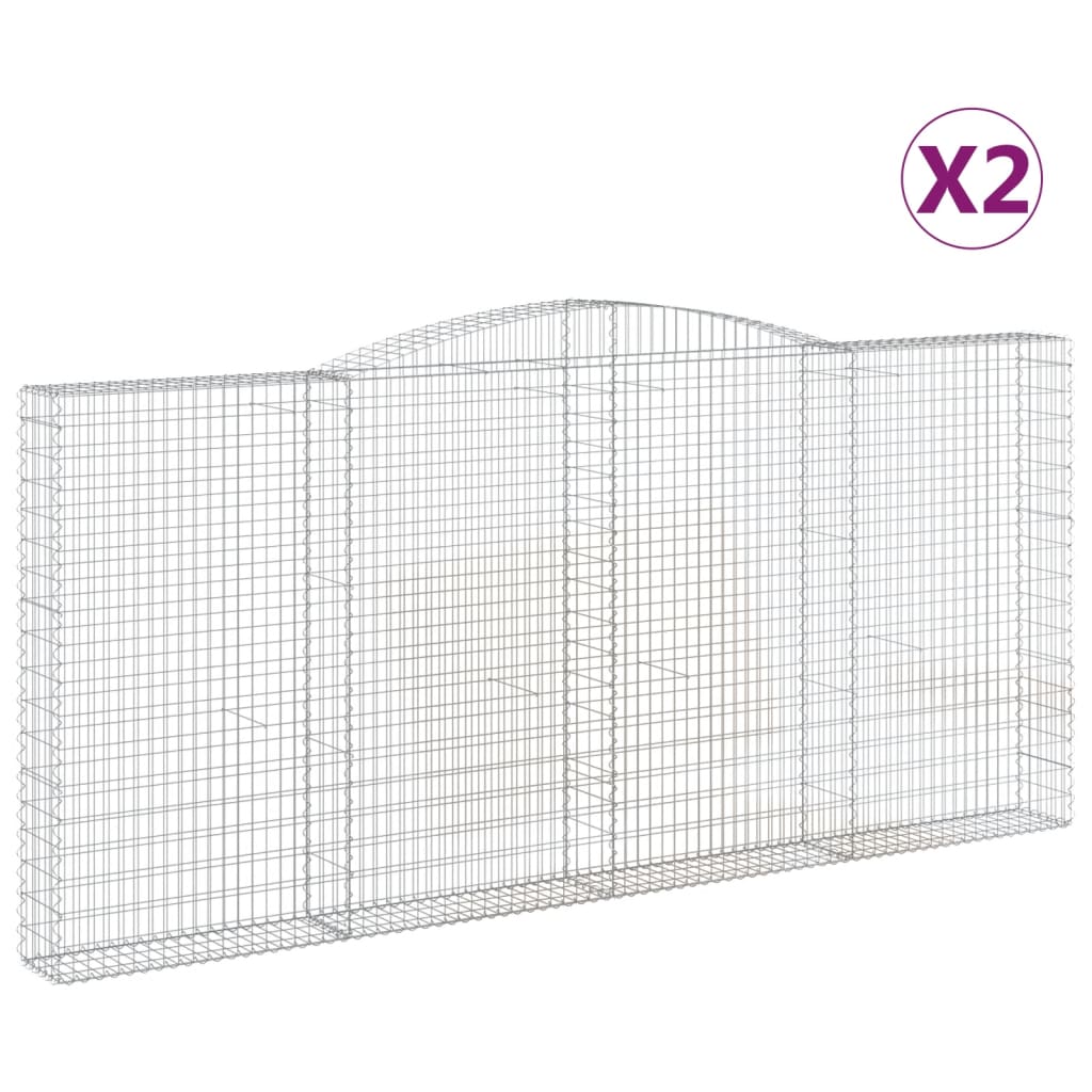 Gabionen Mit Hochbogen 2 Stk. 400X30X180/200Cm Verzinktes Eisen
