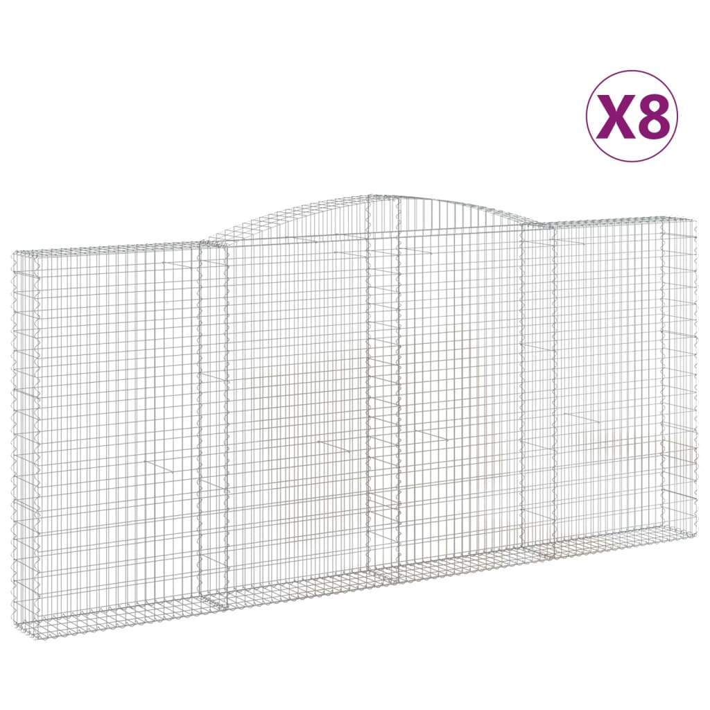 Gabionen Mit Hochbogen 8 Stk. 400X30X180/200Cm Verzinktes Eisen