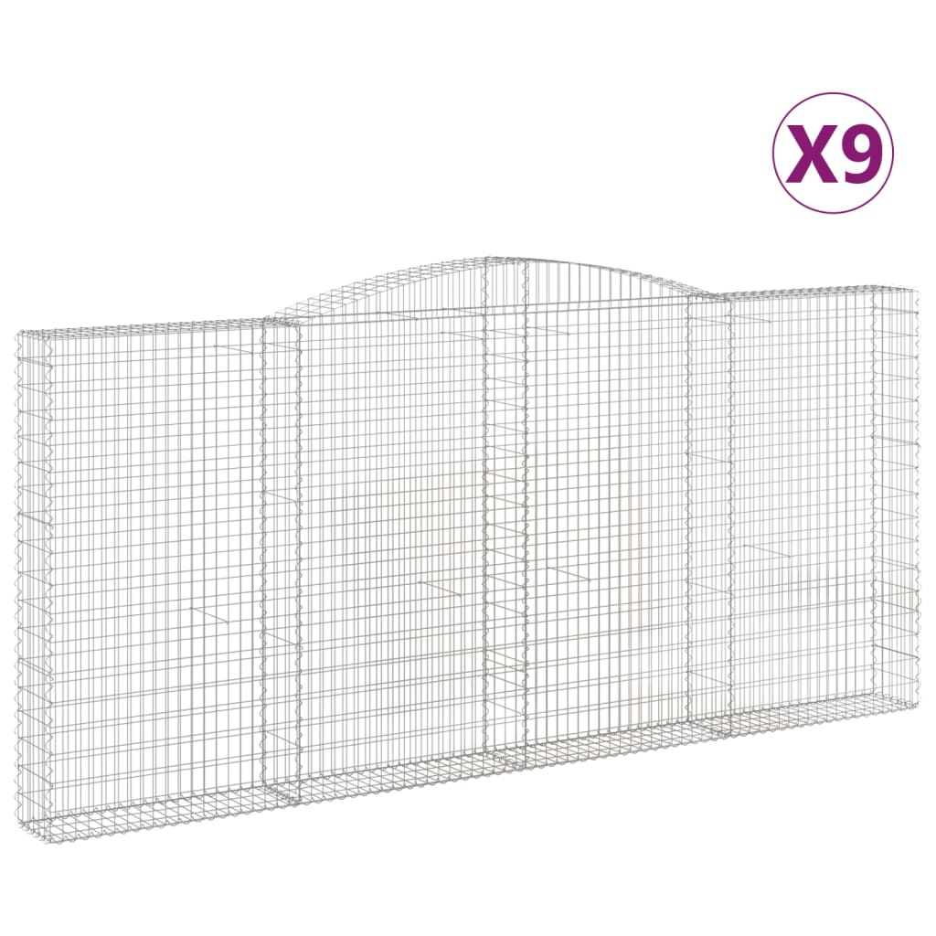 Gabionen Mit Hochbogen 9 Stk. 400X30X180/200Cm Verzinktes Eisen