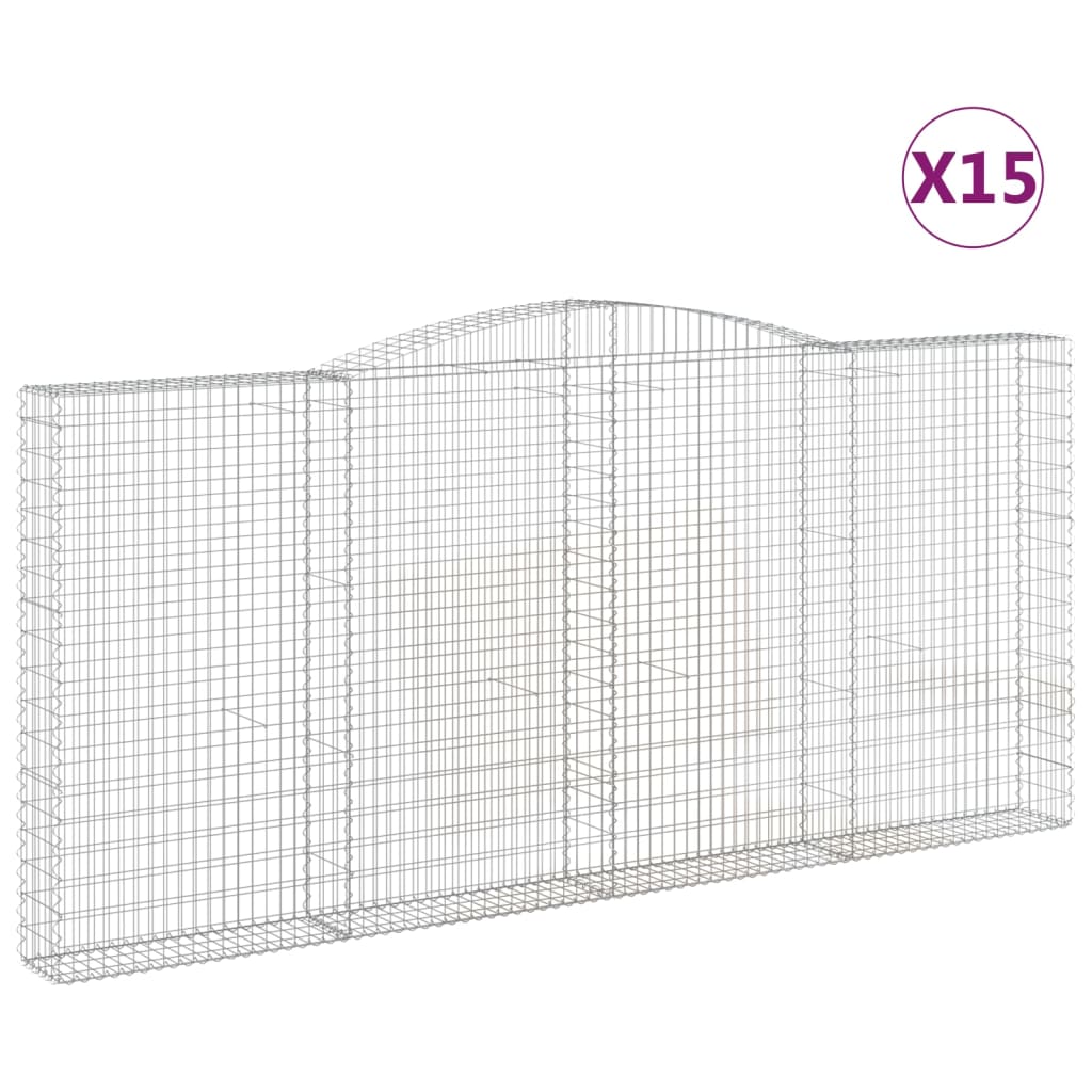 Gabionen Mit Hochbogen 15Stk. 400X30X180/200Cm Verzinktes Eisen