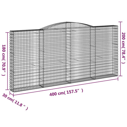 Gabionen Mit Hochbogen 15Stk. 400X30X180/200Cm Verzinktes Eisen