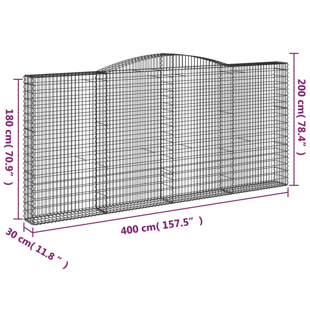 Gabionen Mit Hochbogen 25Stk. 400X30X180/200Cm Verzinktes Eisen