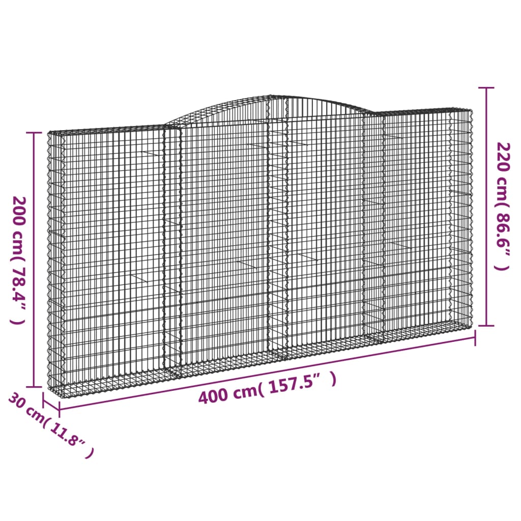 Gabionen Mit Hochbogen 2 Stk. 400X30X200/220Cm Verzinktes Eisen