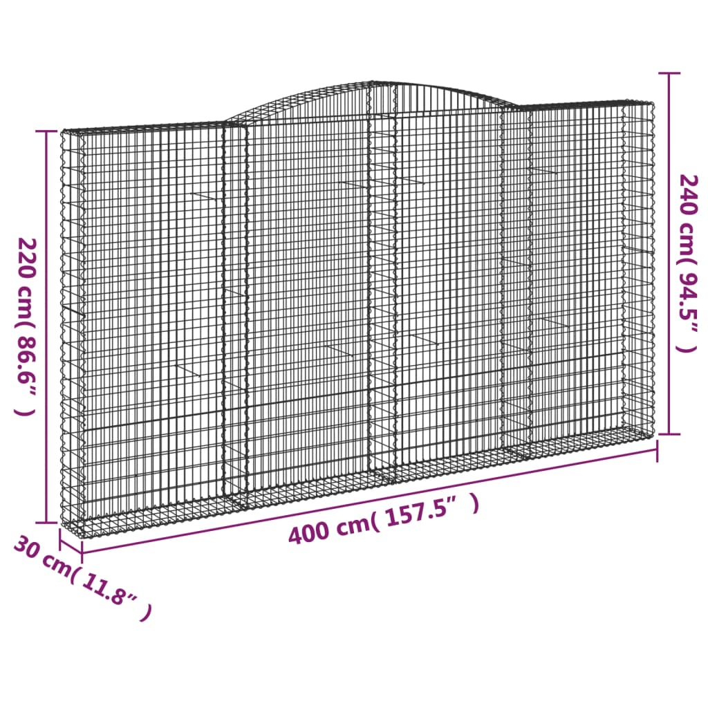 Gabionen Mit Hochbogen 8 Stk. 400X30X220/240Cm Verzinktes Eisen