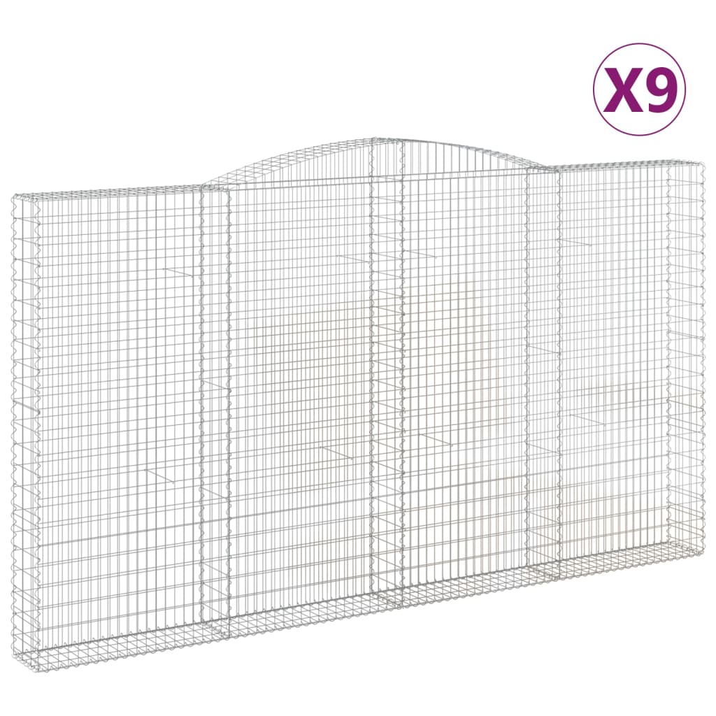 Gabionen Mit Hochbogen 9 Stk. 400X30X220/240Cm Verzinktes Eisen