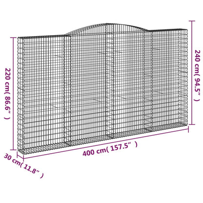 Gabionen Mit Hochbogen 10Stk. 400X30X220/240Cm Verzinktes Eisen