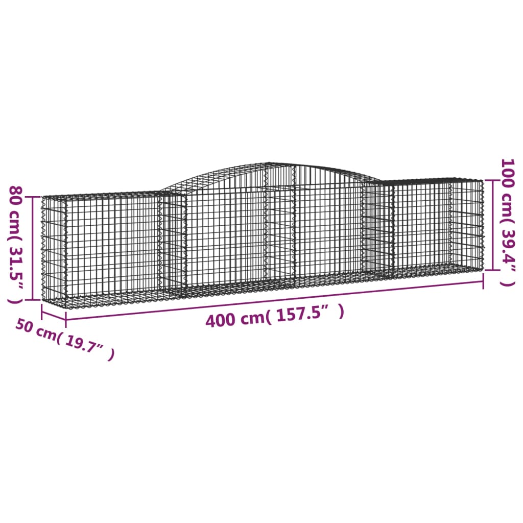 Gabionen Mit Hochbogen 3 Stk. 400X50X80/100Cm Verzinktes Eisen