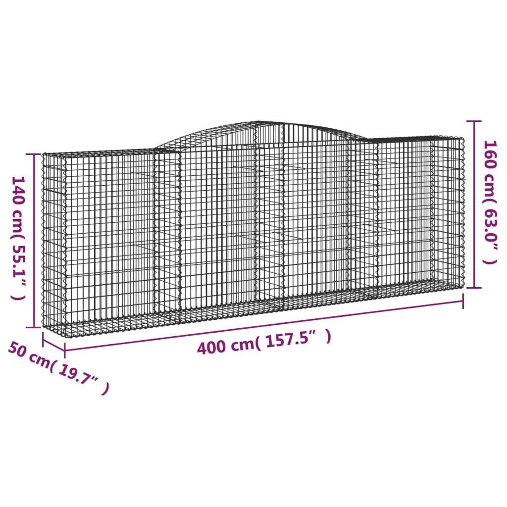 Gabionen Mit Hochbogen 7 Stk. 400X50X140/160Cm Verzinktes Eisen