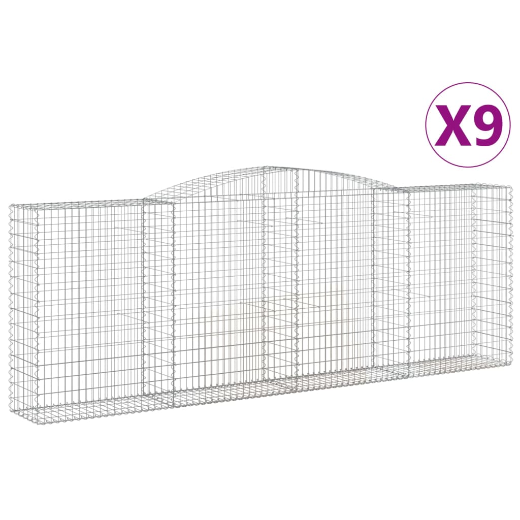 Gabionen Mit Hochbogen 9 Stk. 400X50X140/160Cm Verzinktes Eisen
