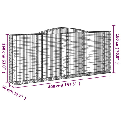 Gabionen Mit Hochbogen 7 Stk. 400X50X160/180Cm Verzinktes Eisen