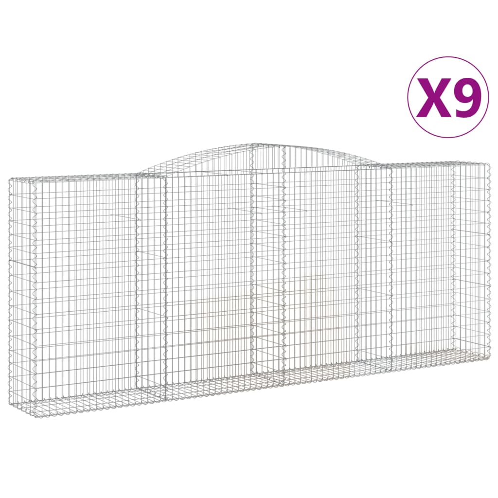 Gabionen Mit Hochbogen 9 Stk. 400X50X160/180Cm Verzinktes Eisen