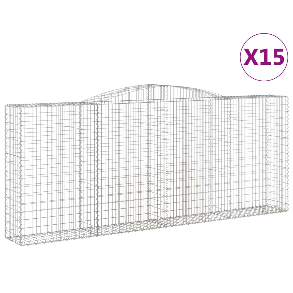 Gabionen Mit Hochbogen 15 Stk 400X50X160/180Cm Verzinktes Eisen