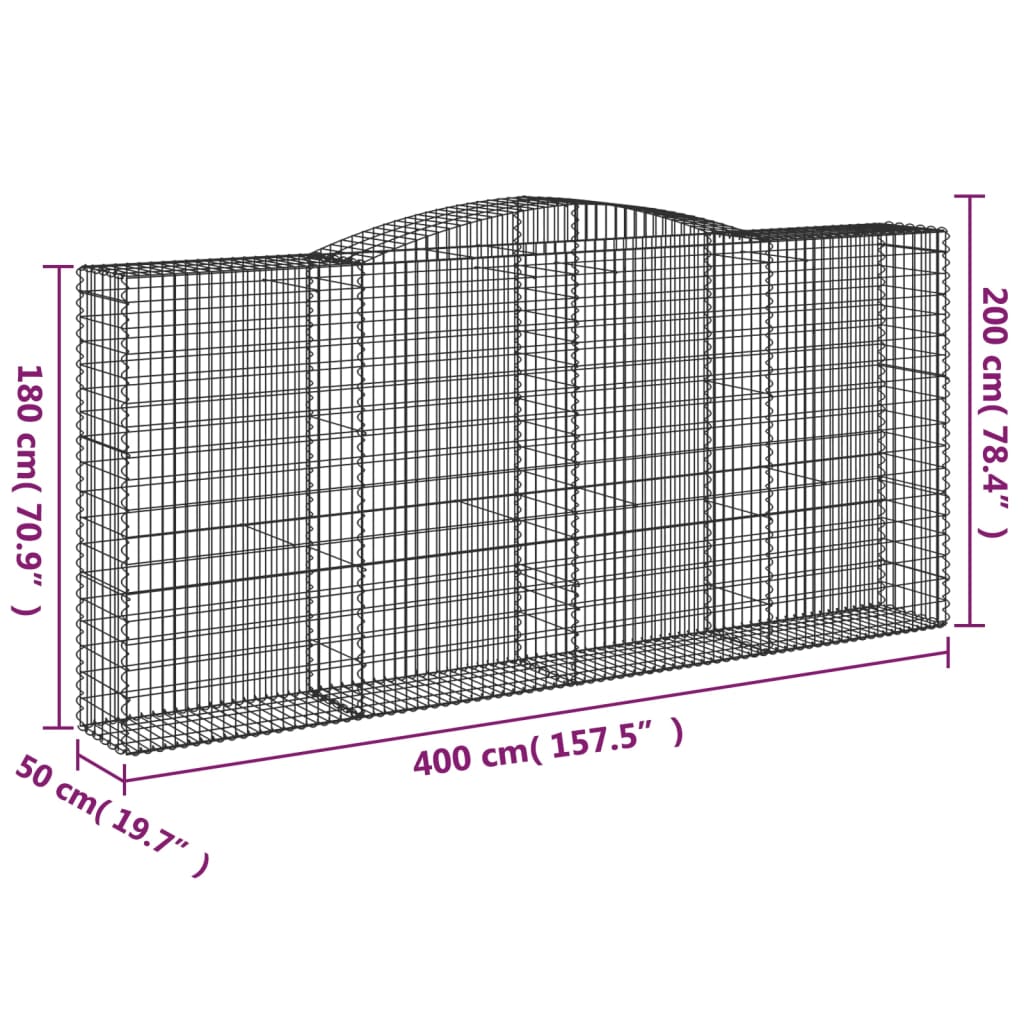 Gabionen Mit Hochbogen 7 Stk. 400X50X180/200Cm Verzinktes Eisen