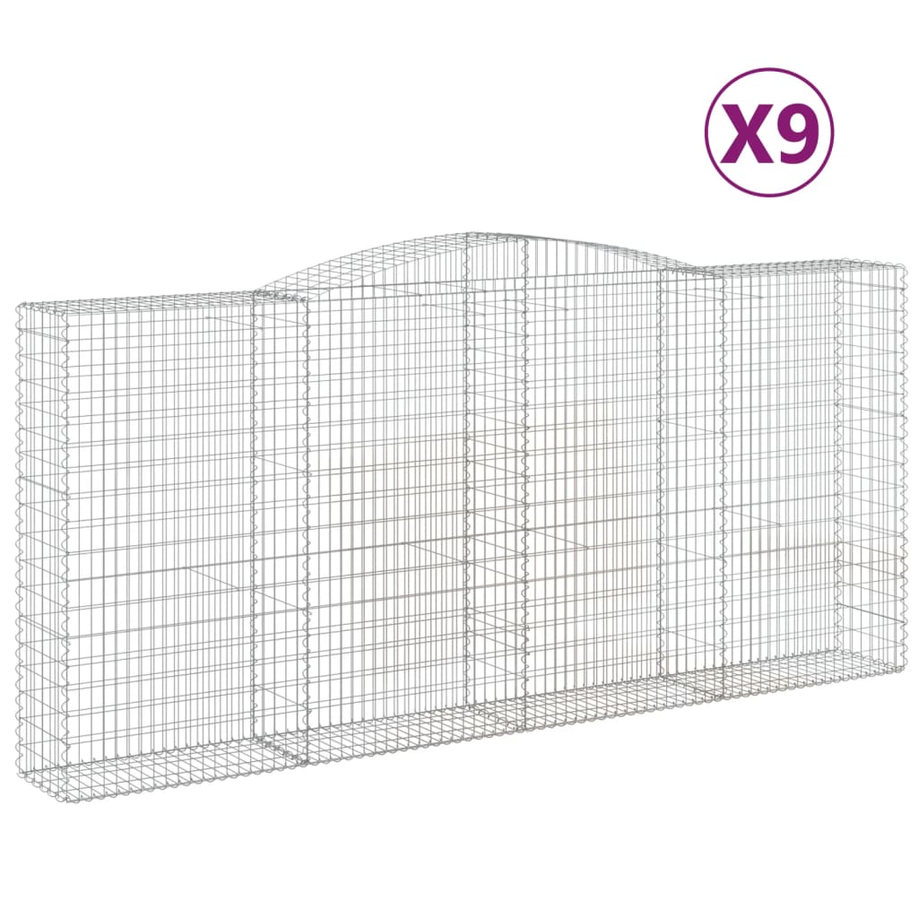 Gabionen Mit Hochbogen 9 Stk. 400X50X180/200Cm Verzinktes Eisen