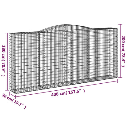 Gabionen Mit Hochbogen 10Stk. 400X50X180/200Cm Verzinktes Eisen