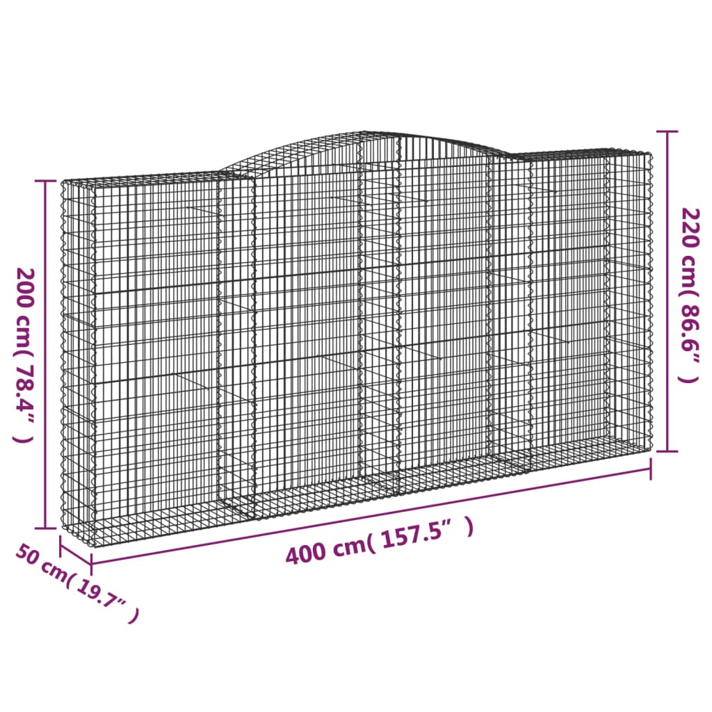 Gabionen Mit Hochbogen 2 Stk. 400X50X200/220Cm Verzinktes Eisen
