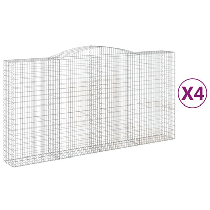Gabionen Mit Hochbogen 4 Stk. 400X50X200/220Cm Verzinktes Eisen