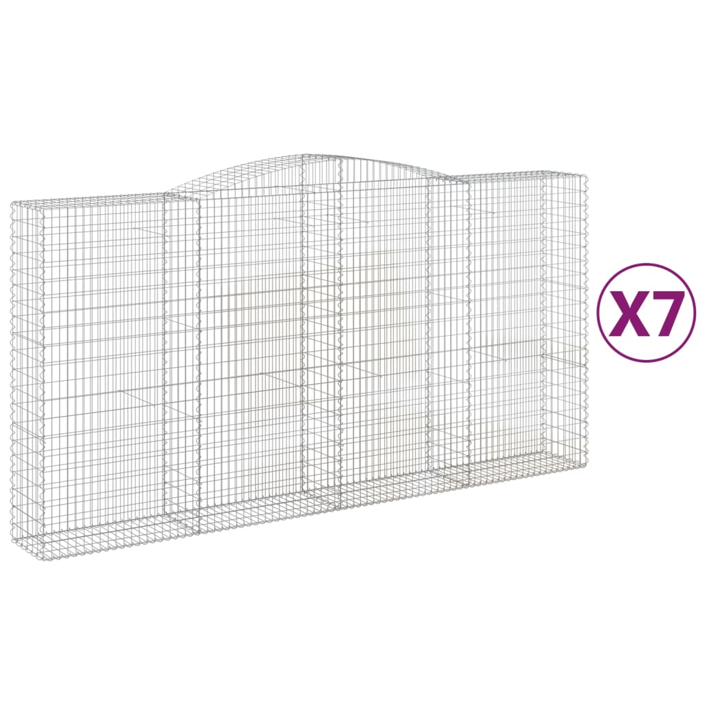 Gabionen Mit Hochbogen 7 Stk. 400X50X200/220Cm Verzinktes Eisen