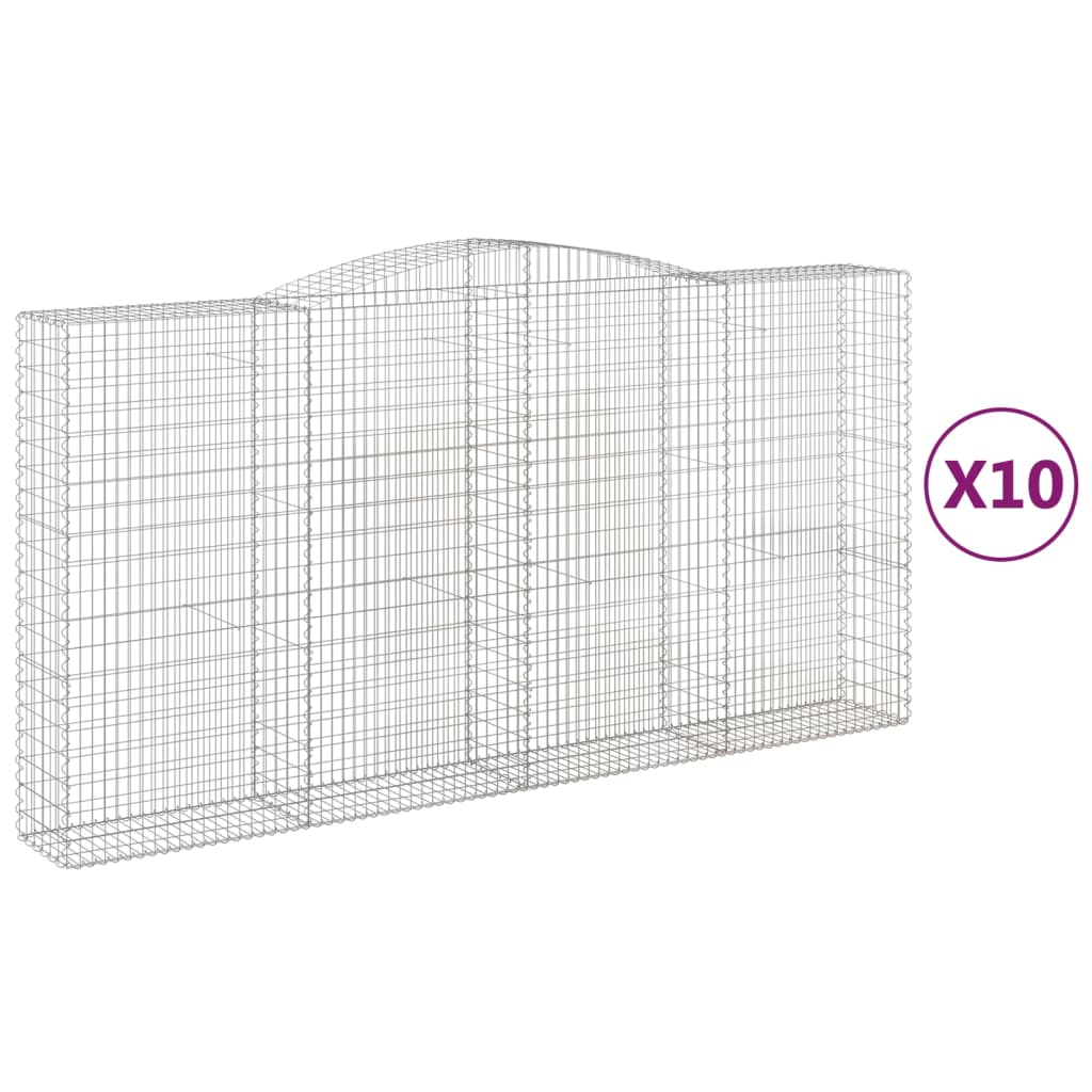 Gabionen Mit Hochbogen 10Stk. 400X50X200/220Cm Verzinktes Eisen
