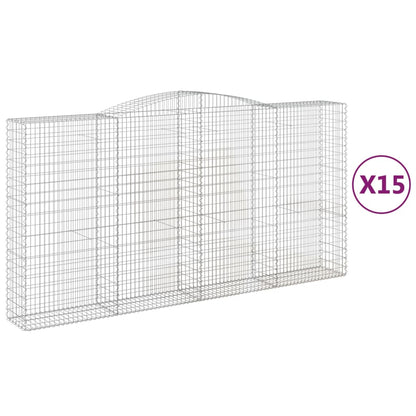 Gabionen Mit Hochbogen 15Stk. 400X50X200/220Cm Verzinktes Eisen