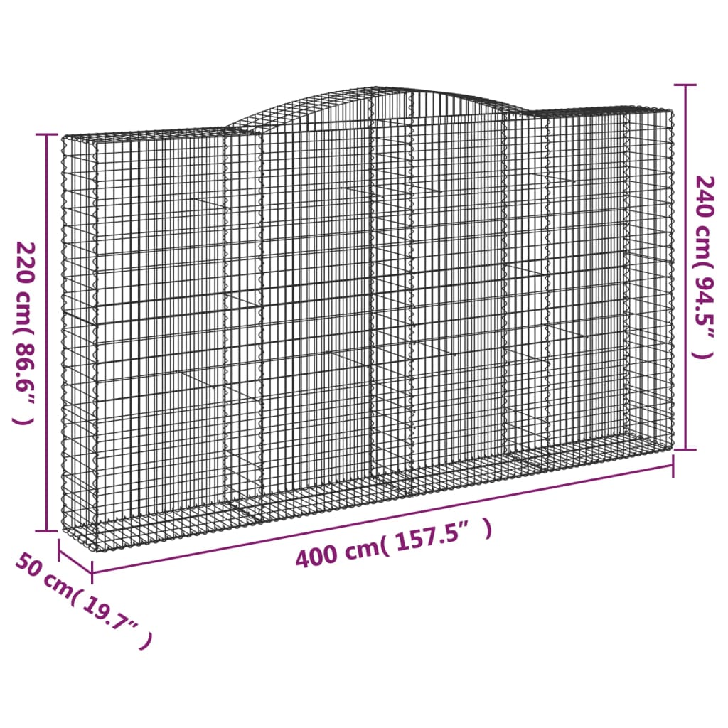 Gabionen Mit Hochbogen 3 Stk. 400X50X220/240Cm Verzinktes Eisen